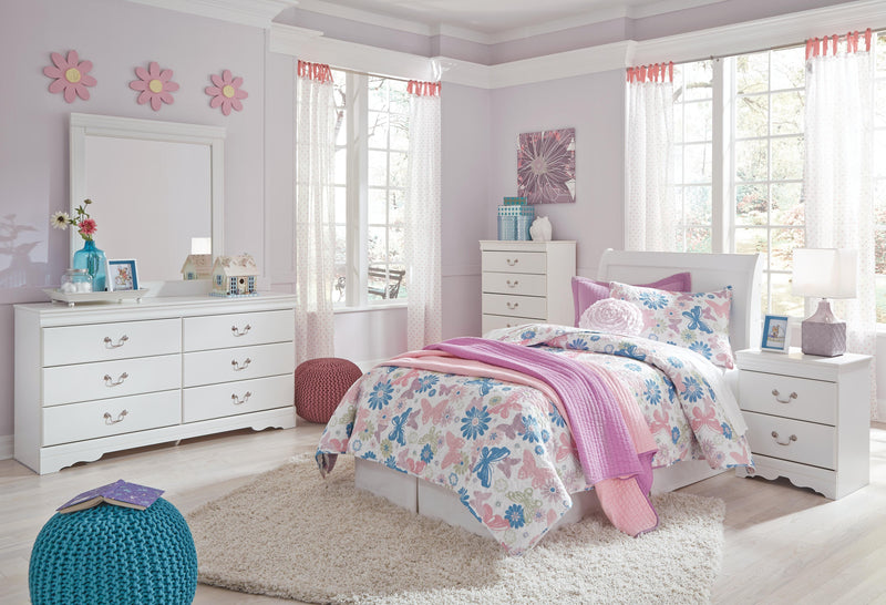 Anarasia Twin Sleigh Headboard and Dresser in White - PKG002553