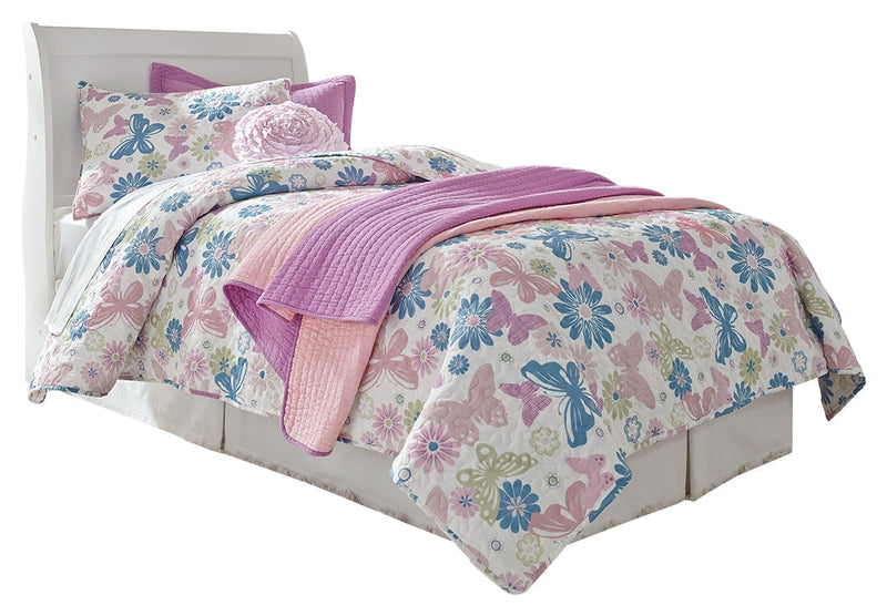 Anarasia Twin Sleigh Headboard Bed with Mirrored Dresser, Chest and 2 Nightstands in White from Ashley - Luna Furniture