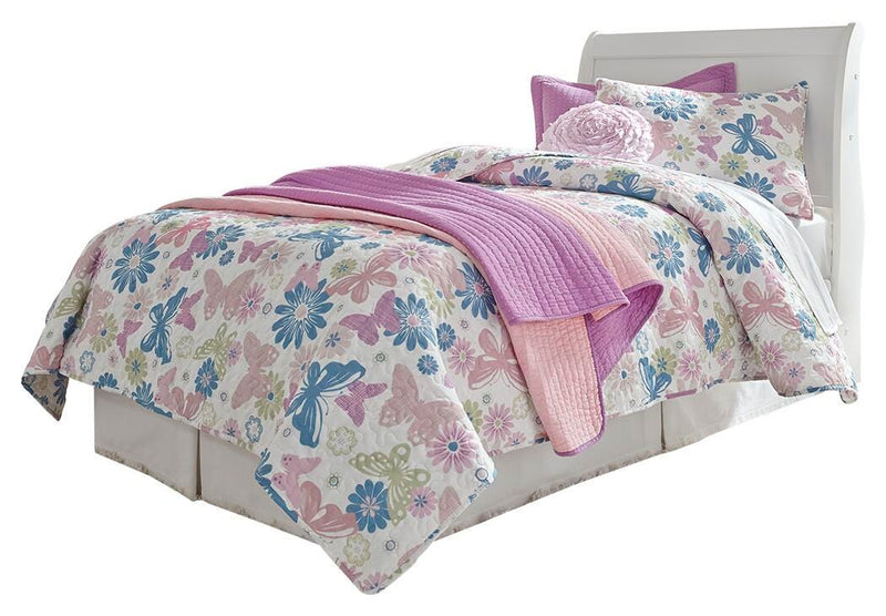 Anarasia Twin Sleigh Headboard, Dresser, Mirror and Chest in White - PKG002556