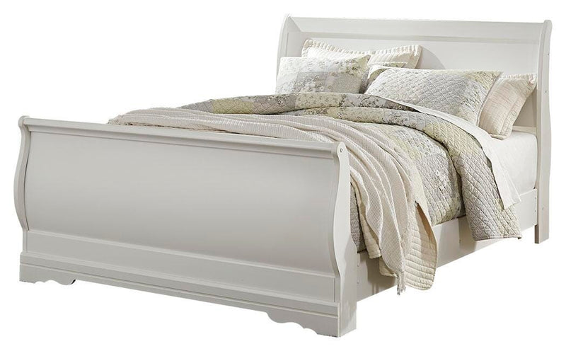 Anarasia White Queen Sleigh Bed with Chest of Drawers and Nightstand - B129B12