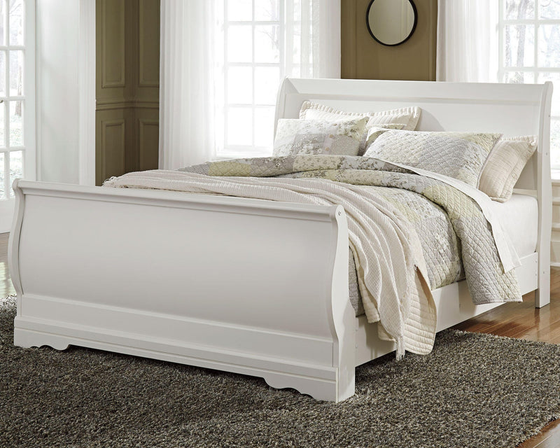 Anarasia White Queen Sleigh Bed with Chest of Drawers and Nightstand - B129B12