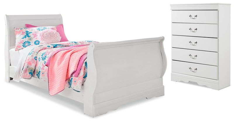 Anarasia White Twin Sleigh Bed and Chest - B129B16