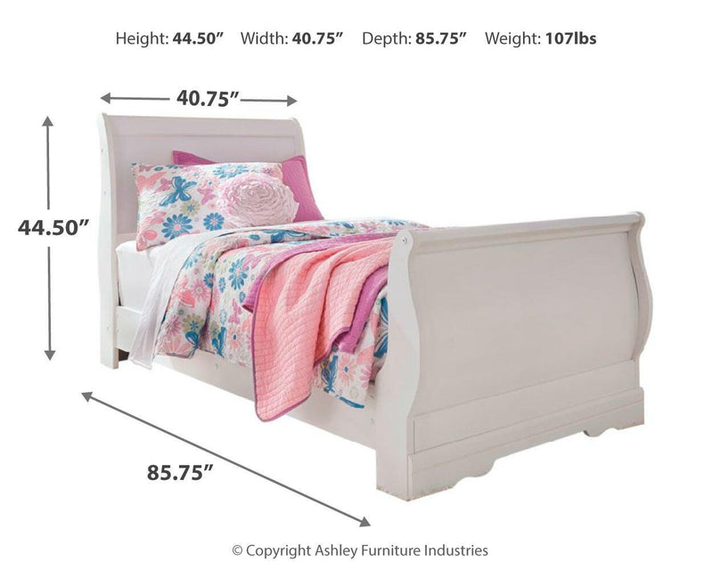 Anarasia White Twin Sleigh Bed and Chest - B129B16