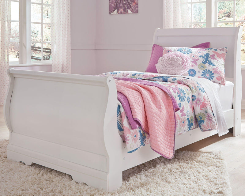 Anarasia White Twin Sleigh Bed and Chest - B129B16