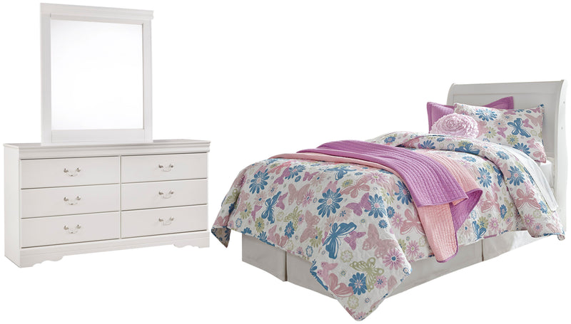 Anarasia White Twin Sleigh Headboard, Dresser and Mirror - B129B18