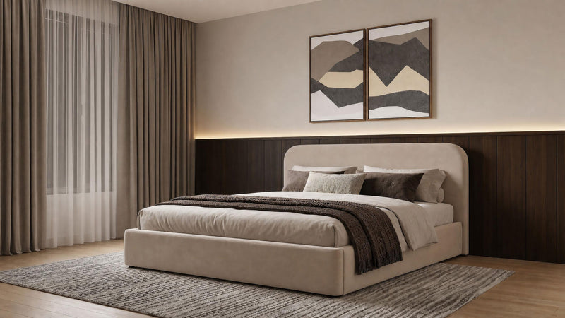 Anders Upholstered Eastern King Storage Lift Platform Bed Beige - 306037BEIKE