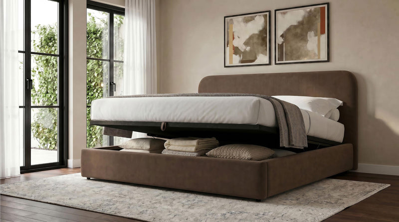 Anders Upholstered Eastern King Storage Lift Platform Bed Chocolate - 306037CHKE
