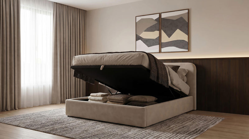 Anders Upholstered Full Storage Lift Platform Bed Beige - 306037BEIF
