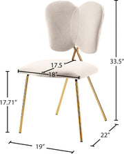 Angel Velvet Upholstered Dining Chair in Cream, Set of 2 - 780Cream-C