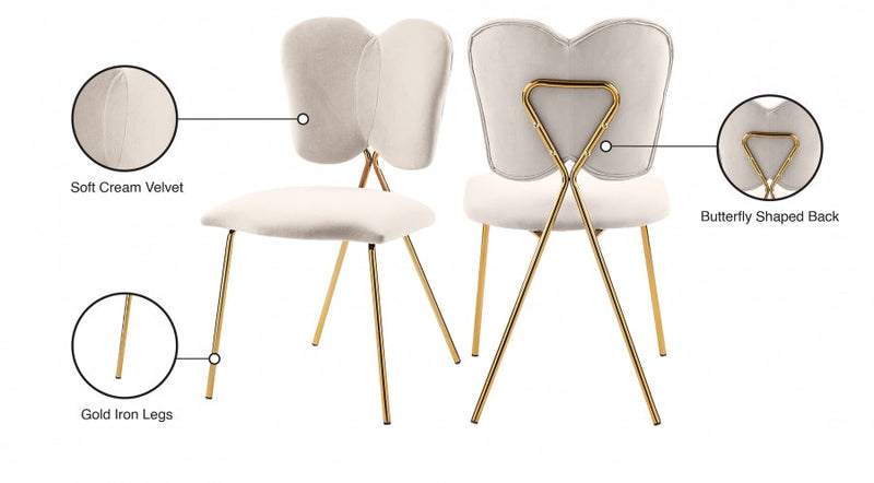Angel Velvet Upholstered Dining Chair in Cream, Set of 2 - 780Cream-C