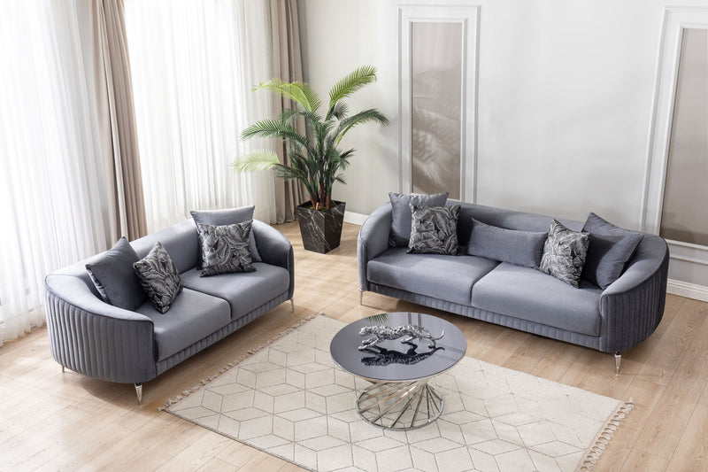 Angela Gray Velvet Sofa 91" & Loveseat 71" - Gate FurnitureLiving Room Set