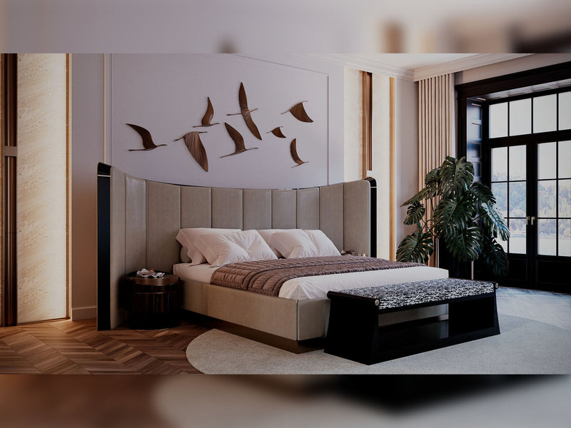 Anka Bedroom (Queen Frame With Headboard & Dresser With Mirror & Ottoman & 2 Nightstand & Bench) - 200-GAB-ANK-QB-SET