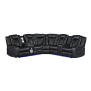 Annabella - Black Power Recliner Sectional with Power Headrest, Storage Console, Bluetooth Speaker, Subwoofer, Power Source, SS Cup Holder, USB Switch, Storage Armrest and LED - S444-Sectional