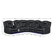 Annabella - Black Power Recliner Sectional with Power Headrest, Storage Console, Bluetooth Speaker, Subwoofer, Power Source, SS Cup Holder, USB Switch, Storage Armrest and LED - S444-Sectional
