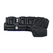 Annabella - Black Power Recliner Sectional with Power Headrest, Storage Console, Bluetooth Speaker, Subwoofer, Power Source, SS Cup Holder, USB Switch, Storage Armrest and LED - S444-Sectional
