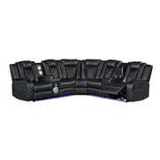 Annabella - Black Power Recliner Sectional with Power Headrest, Storage Console, Bluetooth Speaker, Subwoofer, Power Source, SS Cup Holder, USB Switch, Storage Armrest and LED - S444-Sectional