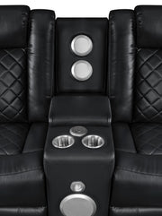 Annabella - Black Power Recliner Sectional with Power Headrest, Storage Console, Bluetooth Speaker, Subwoofer, Power Source, SS Cup Holder, USB Switch, Storage Armrest and LED - S444-Sectional