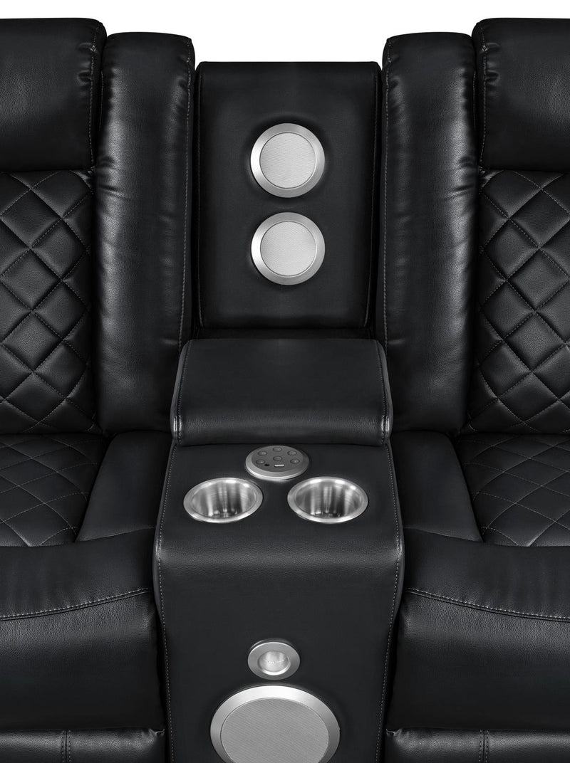 Annabella - Black Power Recliner Sectional with Power Headrest, Storage Console, Bluetooth Speaker, Subwoofer, Power Source, SS Cup Holder, USB Switch, Storage Armrest and LED - S444-Sectional