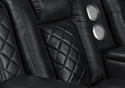 Annabella - Black Power Recliner Sectional with Power Headrest, Storage Console, Bluetooth Speaker, Subwoofer, Power Source, SS Cup Holder, USB Switch, Storage Armrest and LED - S444-Sectional