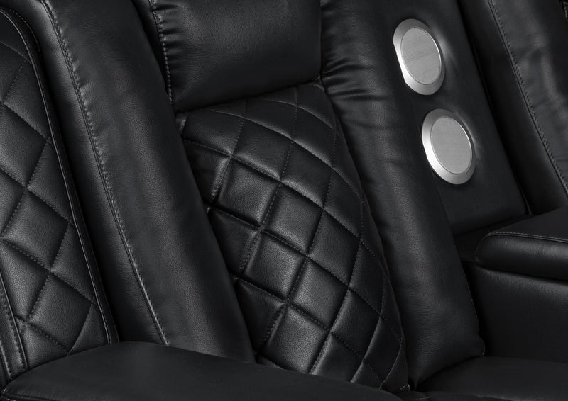 Annabella - Black Power Recliner Sectional with Power Headrest, Storage Console, Bluetooth Speaker, Subwoofer, Power Source, SS Cup Holder, USB Switch, Storage Armrest and LED - S444-Sectional