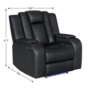 Annabella - Black Power Recliner with Power Headrest, Storage Armrest, USB Charger, Tube LED, Zero Gravity - L690-R