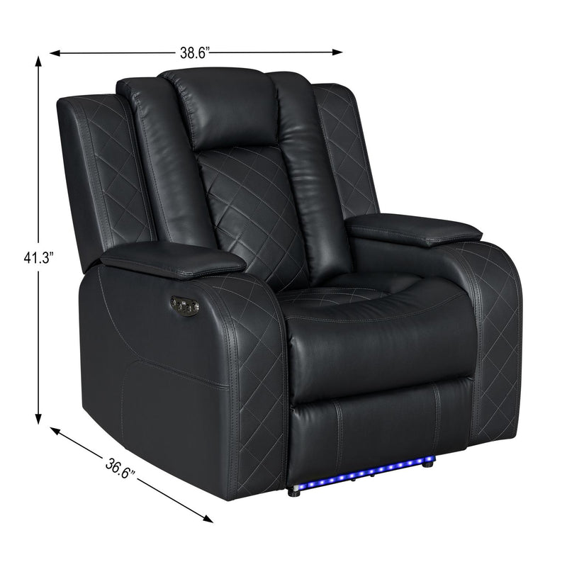 Annabella - Black Power Recliner with Power Headrest, Storage Armrest, USB Charger, Tube LED, Zero Gravity - L690-R