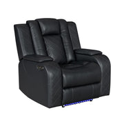 Annabella - Black Power Recliner with Power Headrest, Storage Armrest, USB Charger, Tube LED, Zero Gravity - L690-R