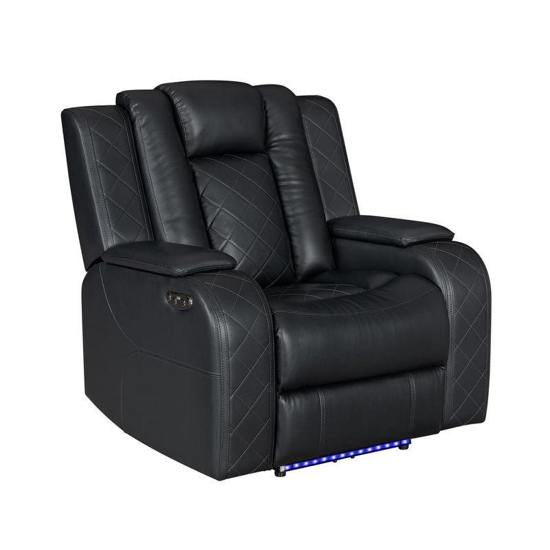 Annabella - Black Power Recliner with Power Headrest, Storage Armrest, USB Charger, Tube LED, Zero Gravity - L690-R