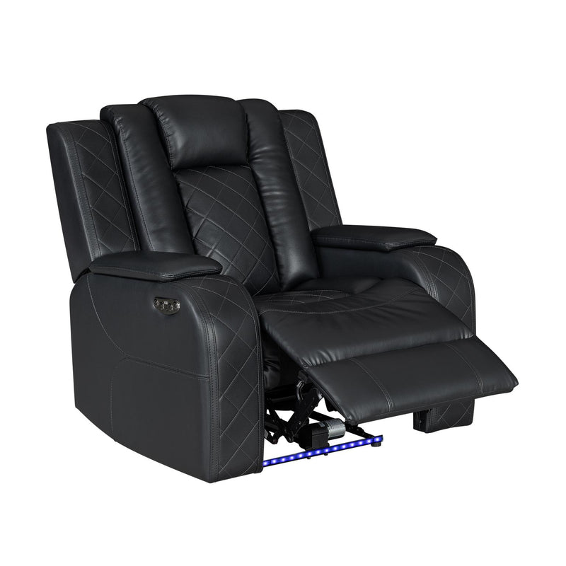 Annabella - Black Power Recliner with Power Headrest, Storage Armrest, USB Charger, Tube LED, Zero Gravity - L690-R