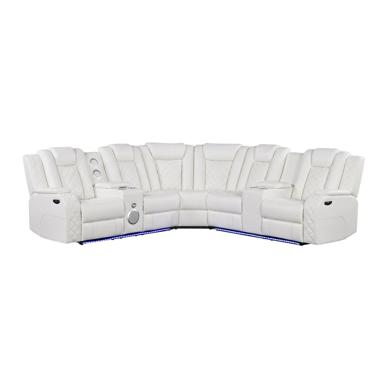 Annabella - ICE Power Recliner Sectional with Power Headrest, Storage Console, Bluetooth Speaker, Subwoofer, Power Source, SS Cup Holder, USB Switch, Storage Armrest and LED - S445-Sectional