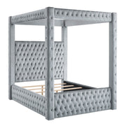 Annabelle Gray Velvet King Canopy Bed - Gate FurnitureKing Bed