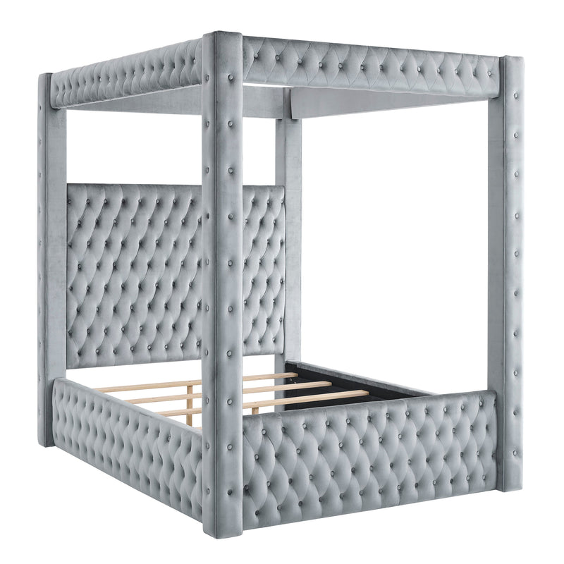 Annabelle Gray Velvet King Canopy Bed - Gate FurnitureKing Bed