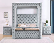 Annabelle Gray Velvet Queen Canopy Bed - Gate FurnitureQueen Bed
