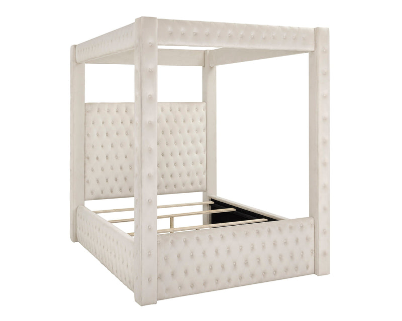Annabelle Ivory Velvet King Canopy Bed - Gate FurnitureKing Bed