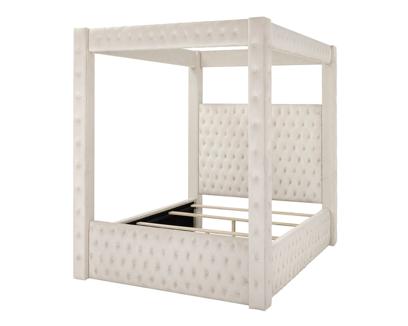 Annabelle Ivory Velvet Queen Canopy Bed - Gate FurnitureQueen Bed