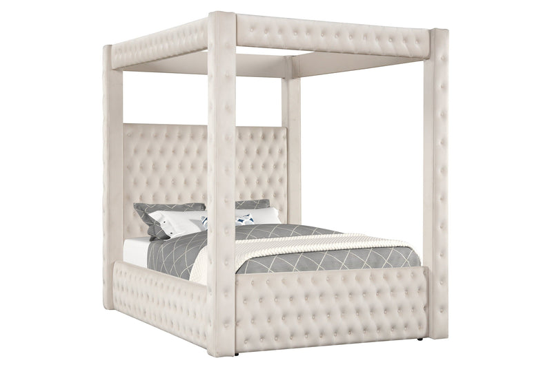 Annabelle Ivory Velvet Queen Canopy Bed - Gate FurnitureQueen Bed