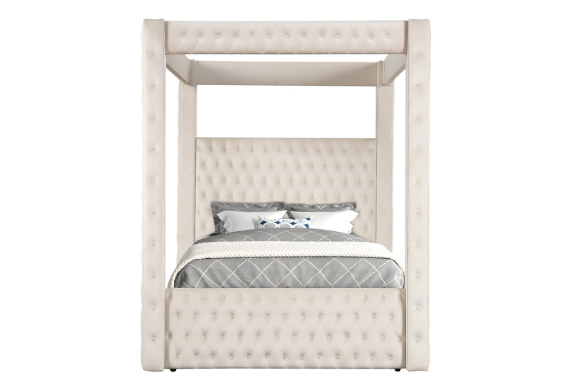 Annabelle Ivory Velvet Queen Canopy Bed - Gate FurnitureQueen Bed