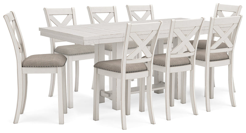 Antique White Robbinsdale Counter Height Dining Table and 8 Barstools - PKG016725