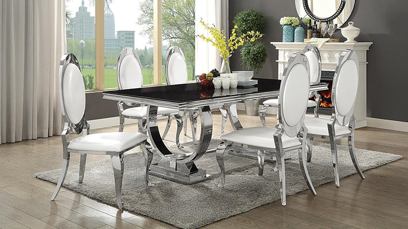 Antoine 7-piece Black Tempered Glass Dining Set Cream White Chairs - 107871-S7