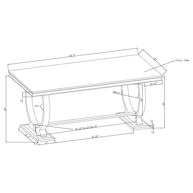 Antoine Rectangular 95-inch Glass Top Dining Table Black - 107871