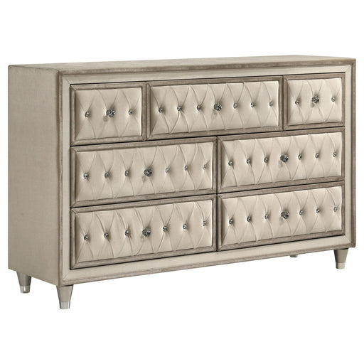 Antonella 7-drawer Upholstered Dresser Ivory and Camel - 223523
