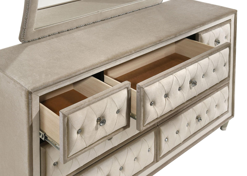 Antonella 7-drawer Upholstered Dresser with Mirror Ivory - 223523M