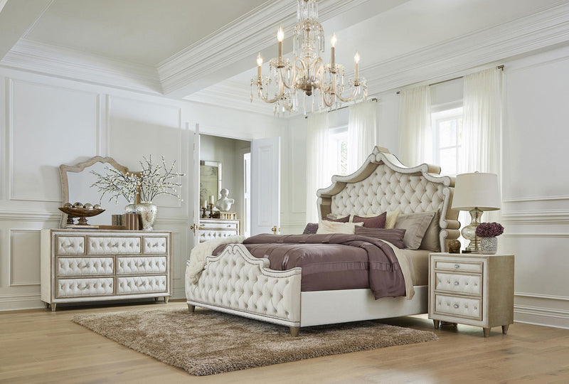 Antonella 7-drawer Upholstered Dresser with Mirror Ivory - 223523M