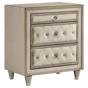 Antonella Upholstered 3-drawer Nightstand Ivory and Camel - 223522