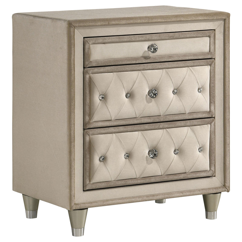 Antonella Upholstered 3-drawer Nightstand Ivory and Camel - 223522