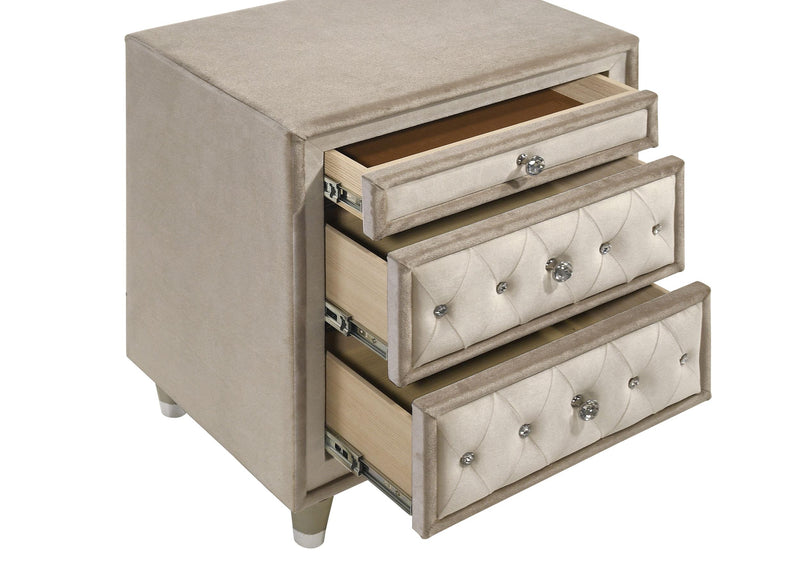 Antonella Upholstered 3-drawer Nightstand Ivory and Camel - 223522