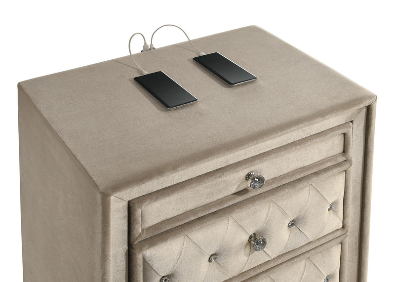 Antonella Upholstered 3-drawer Nightstand Ivory and Camel - 223522