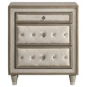 Antonella Upholstered 3-drawer Nightstand Ivory and Camel - 223522
