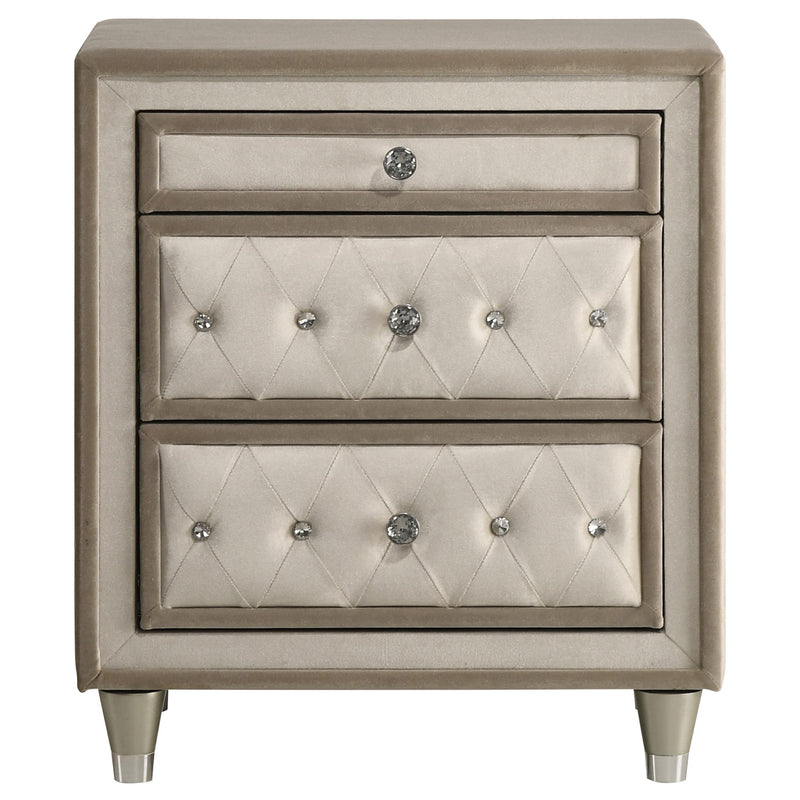 Antonella Upholstered 3-drawer Nightstand Ivory and Camel - 223522