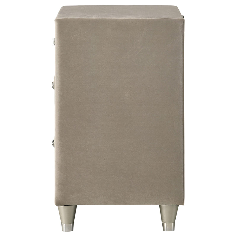 Antonella Upholstered 3-drawer Nightstand Ivory and Camel - 223522